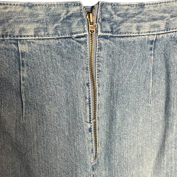 Loft Women's Size 2 Wrap Front Denim Mini Skirt Fringe Hem 90s Style Western New - Picture 3 of 4